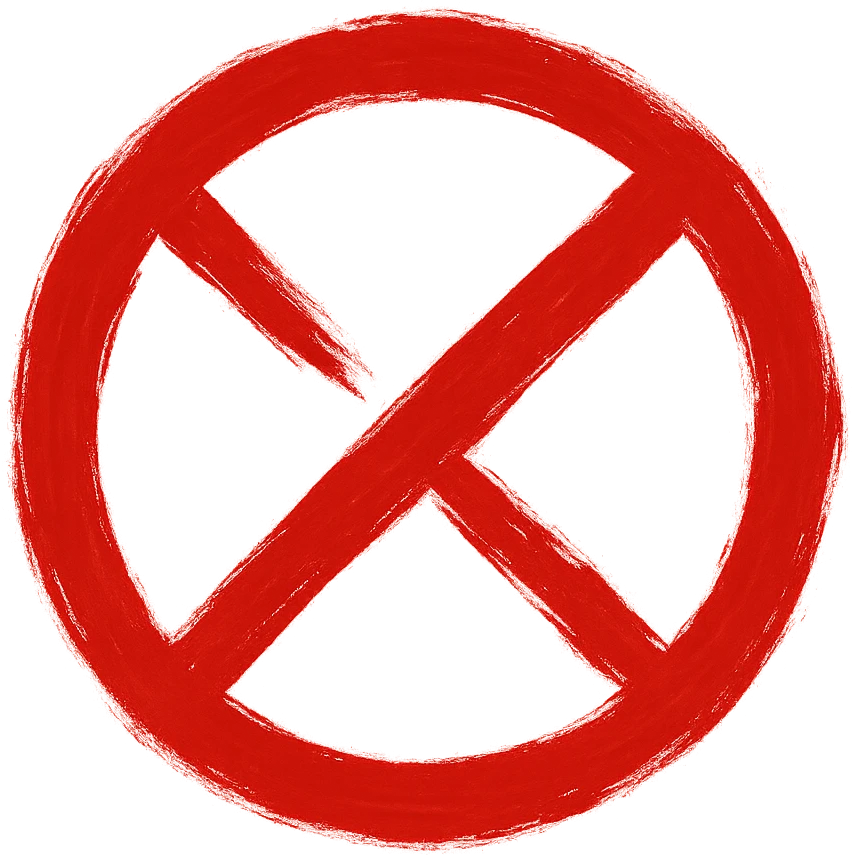 prohibition sign red circle with diagonal slash torn brushstroke style varying brushstroke thickness eastern calligraphy no background 512x512px emoji