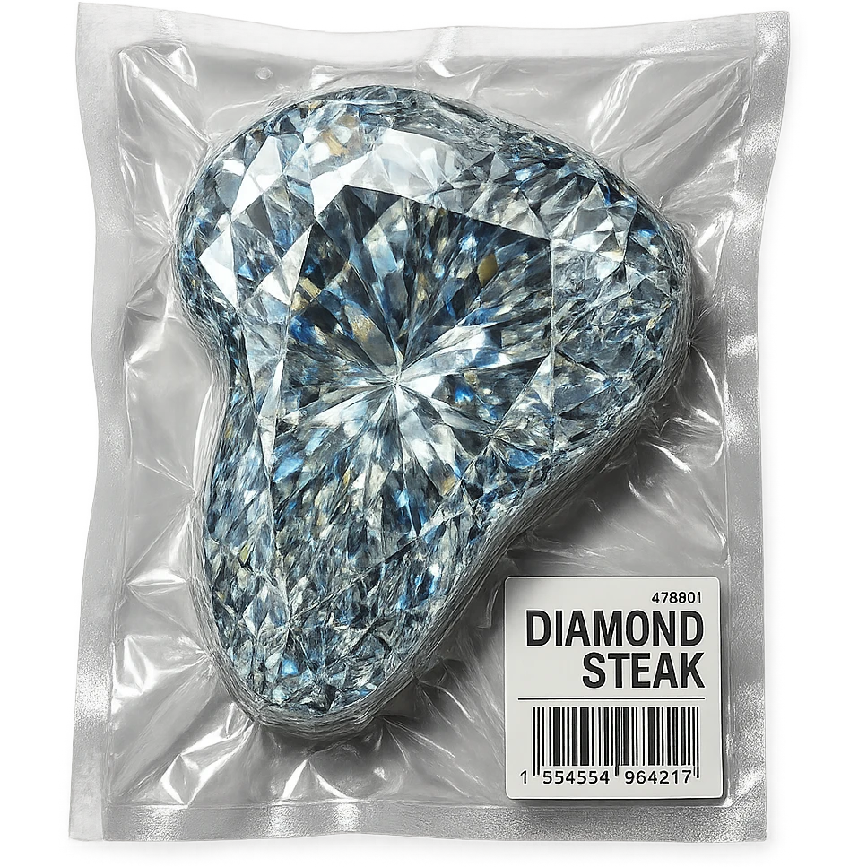 meat steak made of diamond, glossy and puffy, vacuum-sealed style emoji