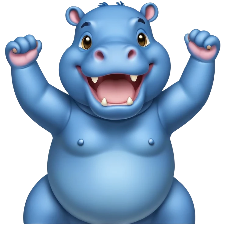 an cheering Happy hippo with blue Skin Color  emoji