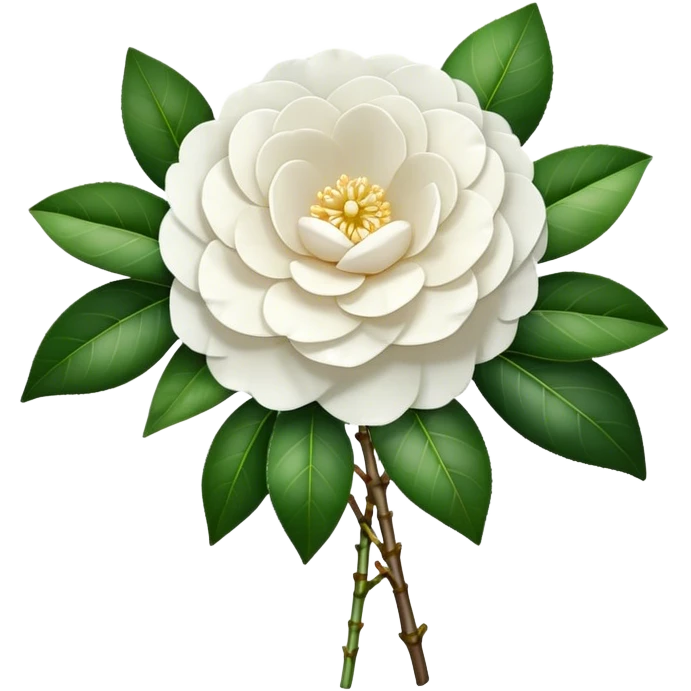 big bouquet White Camellia Japonica, luxuriant, stem, leaf emoji