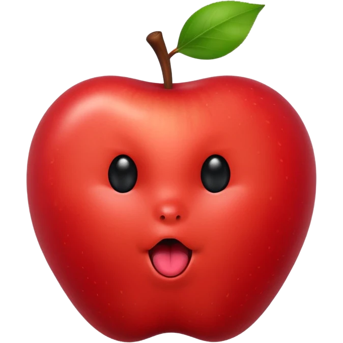 Create an emoji of a red apple with black eyes and a black line for a mouth with its tongue barely sticking out emoji
