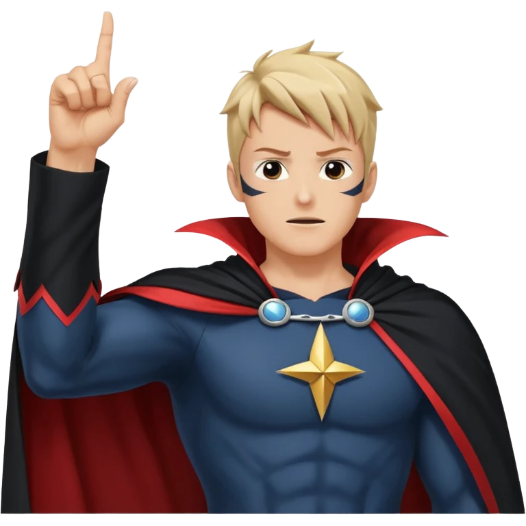 White guy with a black cape point to the sky with one finger, similar to Kamina from Gurren Laggan pose emoji