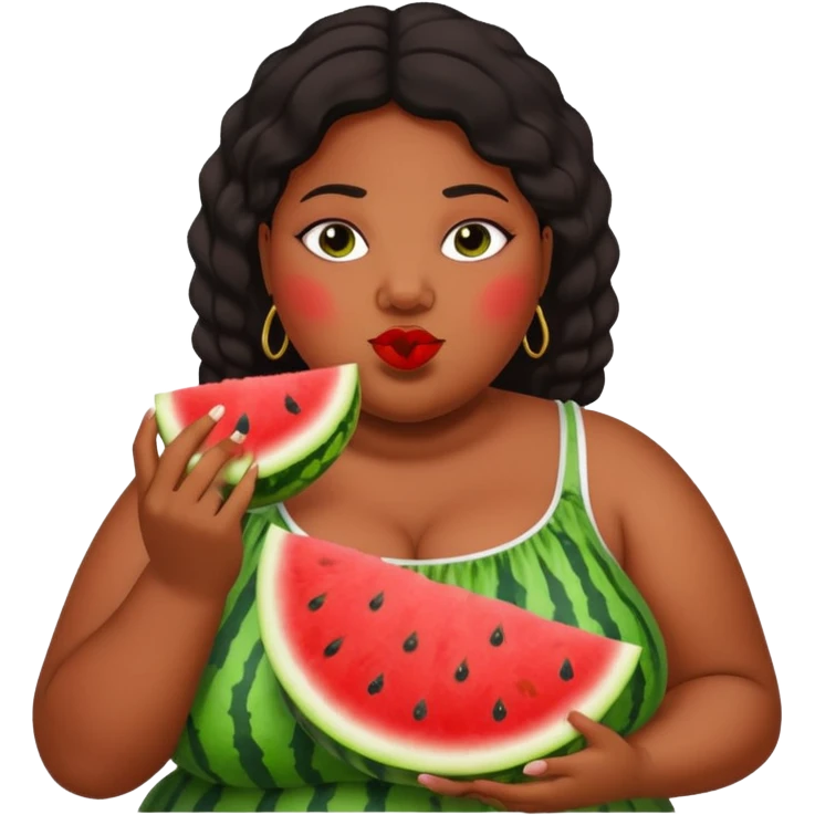 fat obese black woman that is eating watermelon emoji