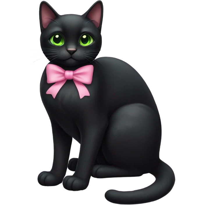 Black cat with green eyes and pink bow sitting down emoji