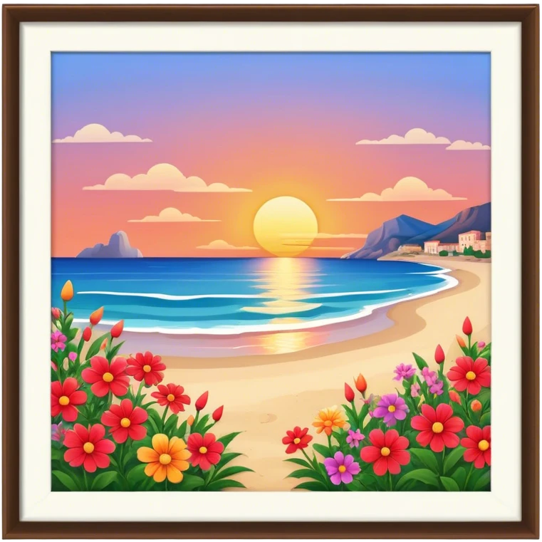 Sunset in italy beach with flowers emoji