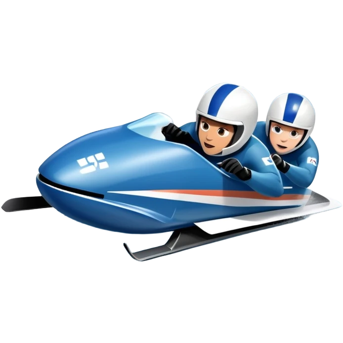 An icon featuring a sleek bobsled with athletes racing down an icy track at high speed, helmets on and bodies aligned for aerodynamics. Surrounded by icy curves, snowbanks, and a wintry mountain backdrop. Transparent background captures the thrill and precision of bobsleigh. emoji