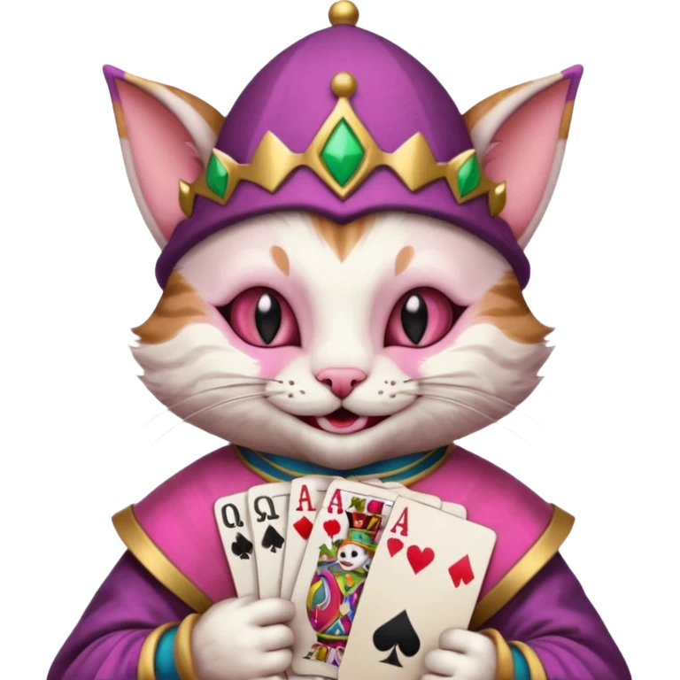court jester cat medieval, poker card ace, pink, face only emoji