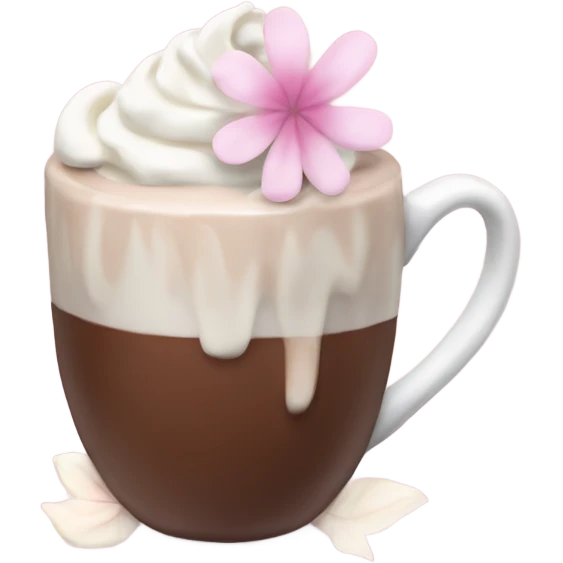Hot chocolate with pale pink flower and whipped cream emoji