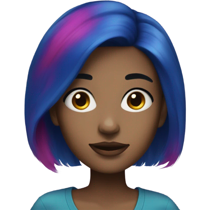 Young woman with dark blue hair, blue skin and magenta freckles emoji