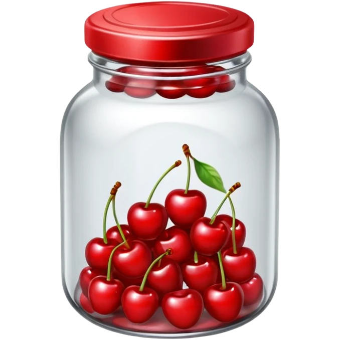 Realistic glass jar with silver metallic lid filled with maraschino cherries inside of it. emoji