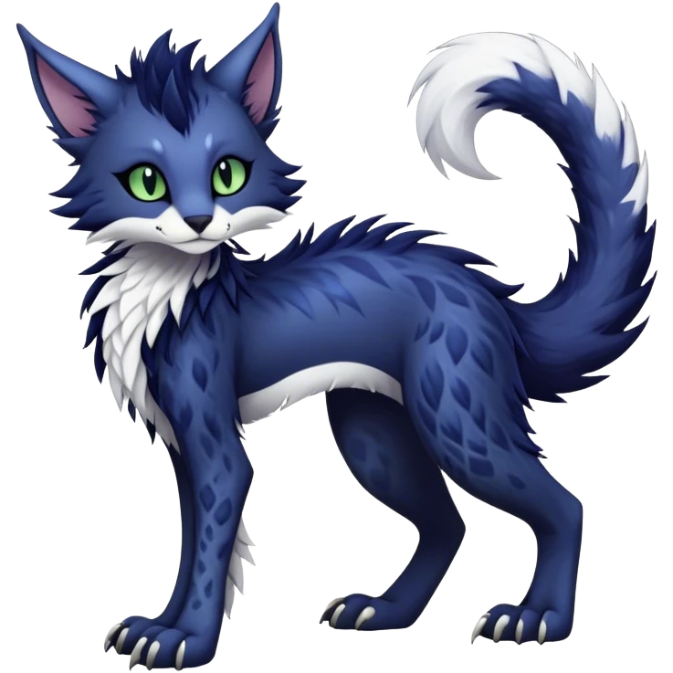 Kawaii dark edgy fantasy feline-vernid-sergal-fursona animal creature with a tufted tail full body with intricate markings  emoji