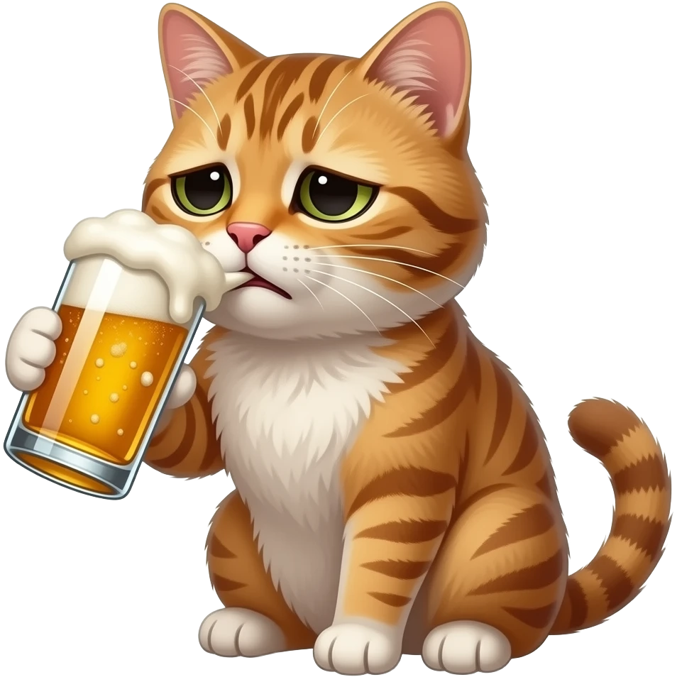 Un chat déprime buvant une bière emoji