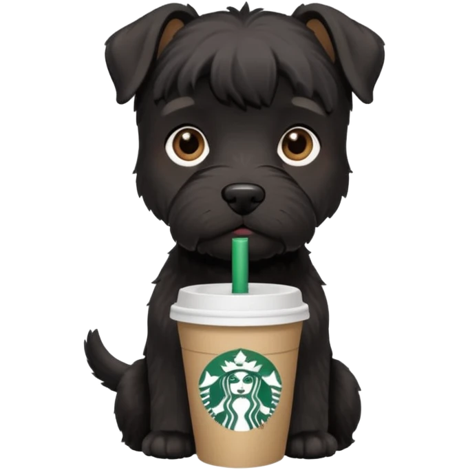 All Black schnauzer with a Starbucks cup emoji