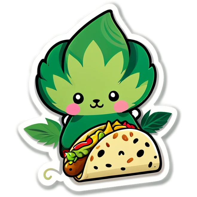 Cannabis leaf kawaii style and kittens eating tacos kawaii style  emoji