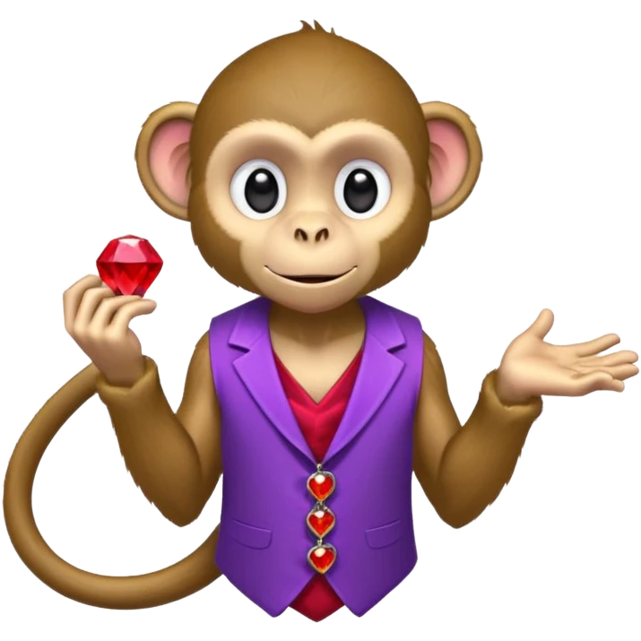 Monkey with a long tail wearing a purple vest holding a red gem emoji