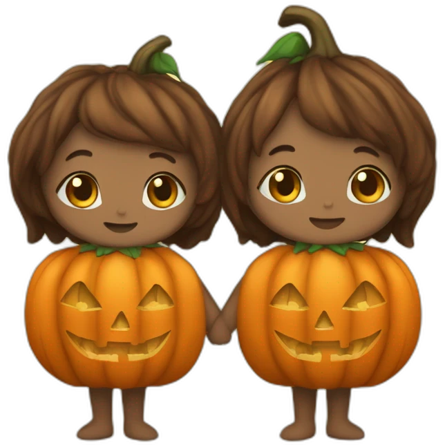 bay twins holding hands in pumpkin costume emoji