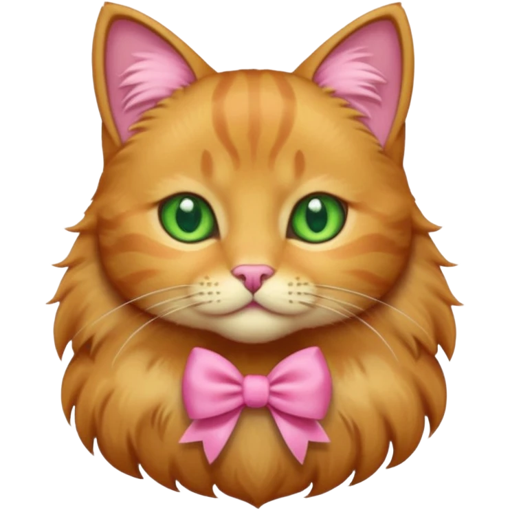  Golden brown cat with green eyes and a pink bow emoji