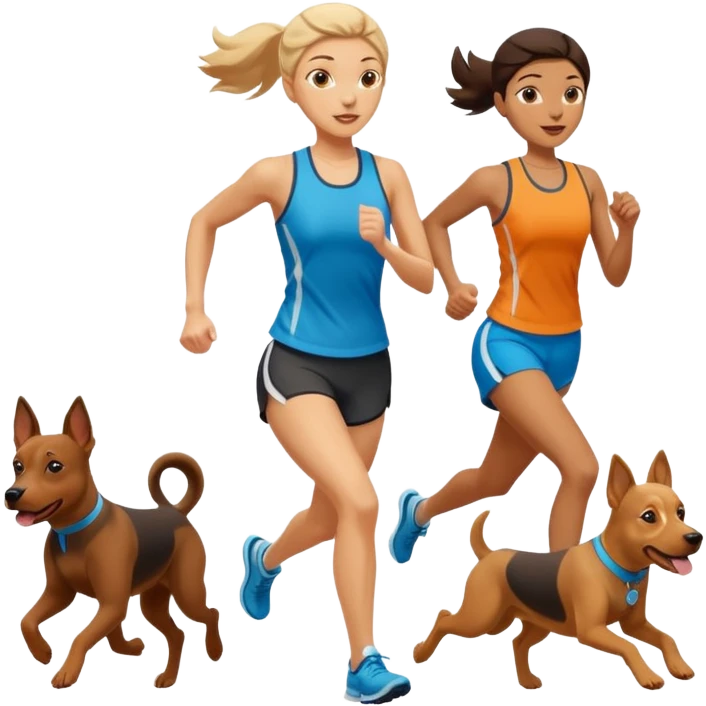 female runner doing canicross with two dogs, energetic, outdoors emoji