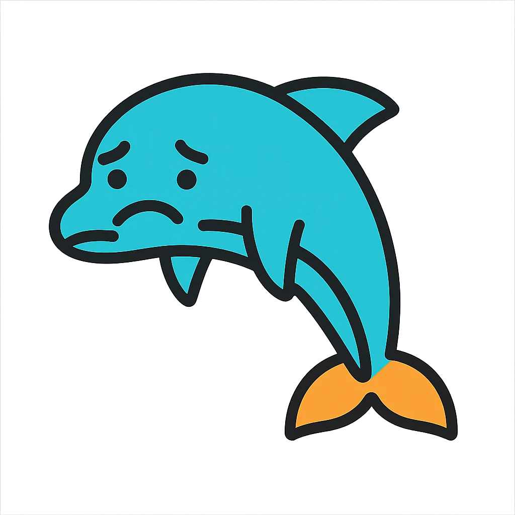 sad dolphin, color outline icon style emoji