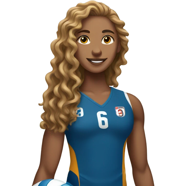 volleyball player with long curly hair and has a volleyball emoji