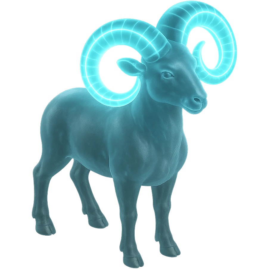 "A digital illustration of the Aries zodiac sign, a majestic ram with glowing horns, incorporating the color #00d9ff prominently in its design, celestial background, mystical and cosmic atmosphere" emoji