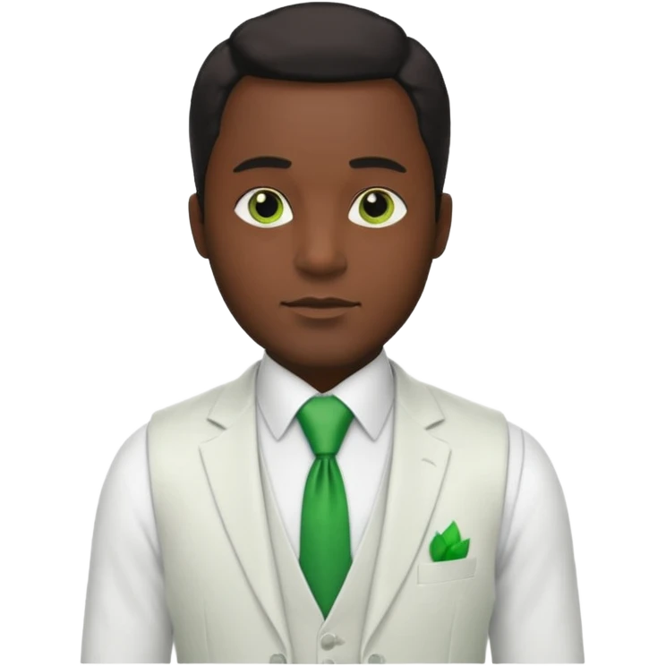 businessman, black skin, white suit vest, green tie emoji