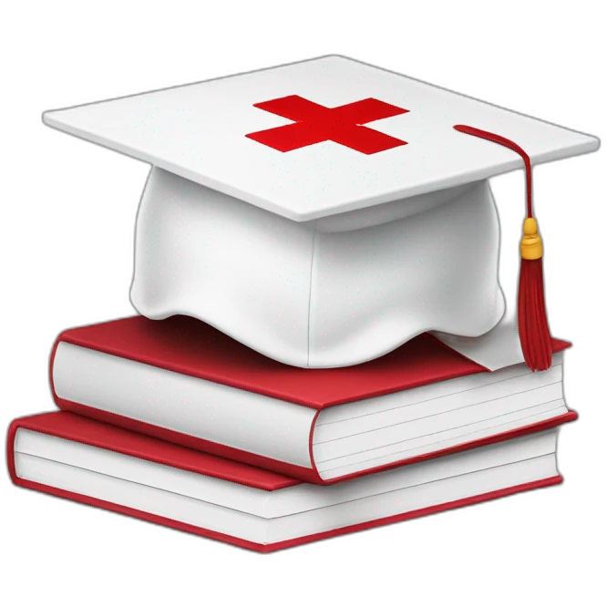 White Student cap with red medical cross On a stack of books emoji