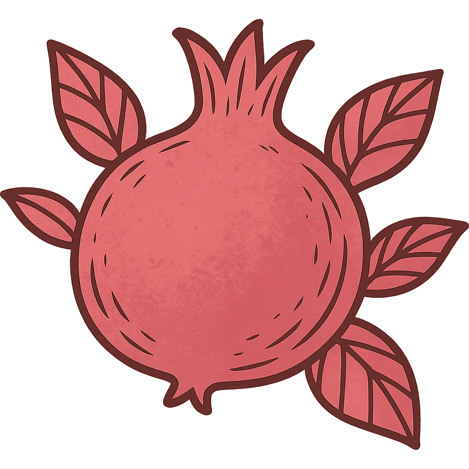 stylized pink pomegranate with leaves emoji