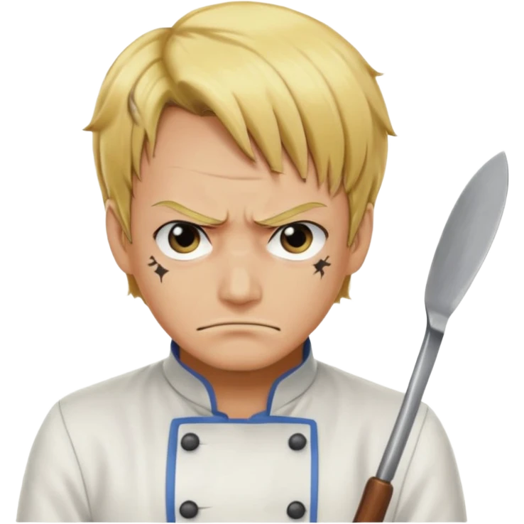 mad Sanji from One Piece, angry expression, iconic blond hair and eyebrow curl, chef outfit emoji