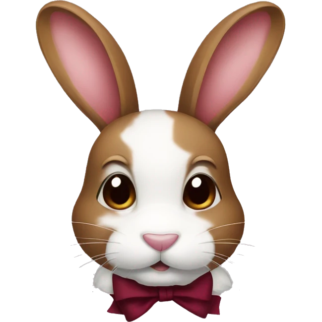 Brown and white bunny with burgundy bow emoji