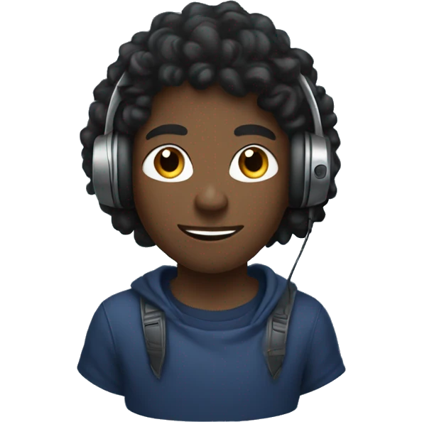 A black boy with long locks holding a game controller. He is wearing and indigo sweater and headphones. emoji