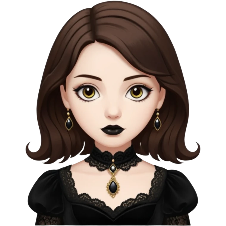 Adelaide Victoria Kane with brown hair in black goth dress emoji