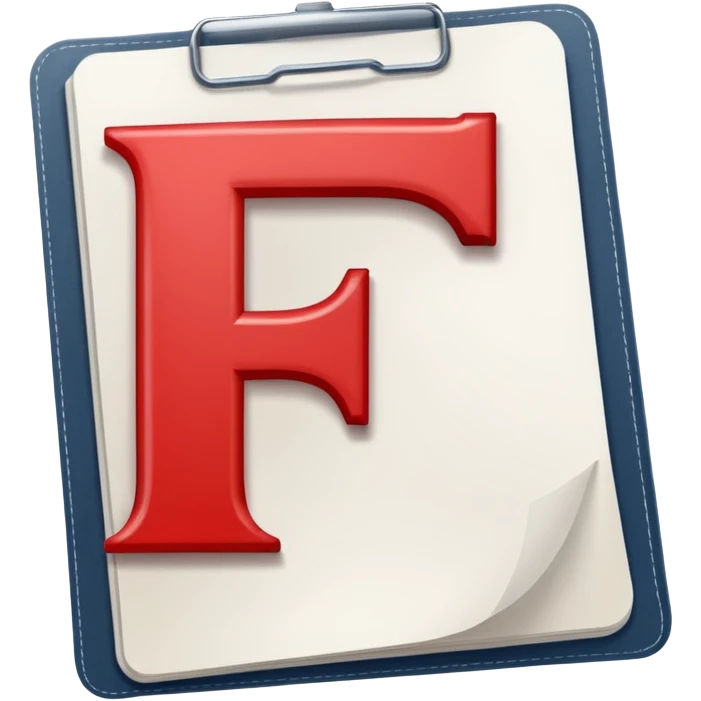 A report card from school is showing that the student is failing a class. It has the word "school" on the report card. The failing grade is indicated by large red letter F on it. The paper or document should not be crumbled up but rather neat and clean. emoji