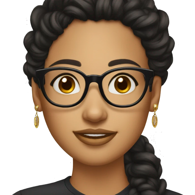 girl, big nose, long curly black hair, earrings, dark brown eyes, tan skin, freckles, glasses, glamour emoji