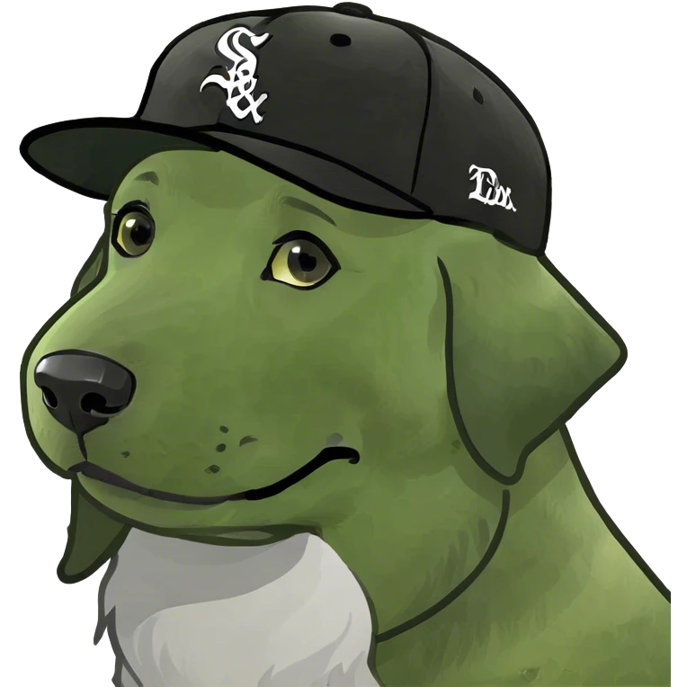 Golden retriever wearing a Chicago White Sox hat emoji