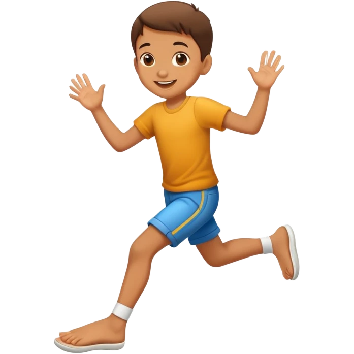 child hopping on one foot, cheerful and playful emoji