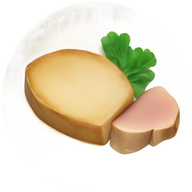 A plate with some round slice of foie gras emoji