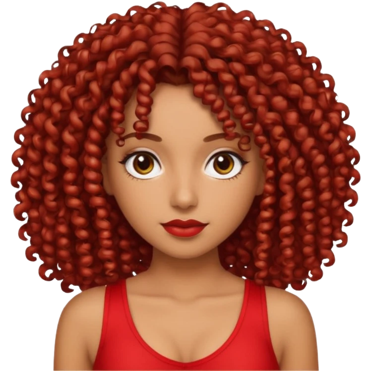 A curly 3c hair, light brown skin, dark eyes wearing a red and sexy top emoji