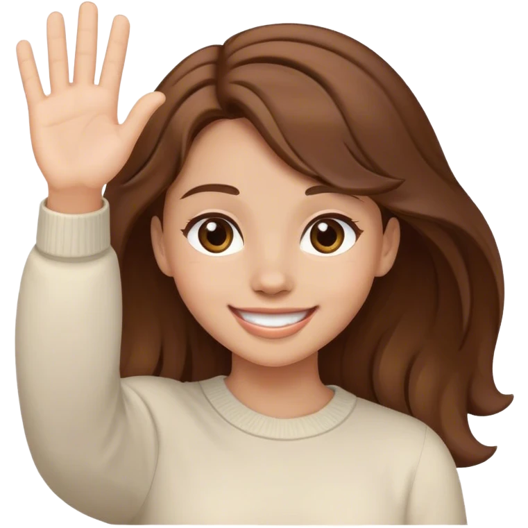 smiling girl with brown hair waving emoji