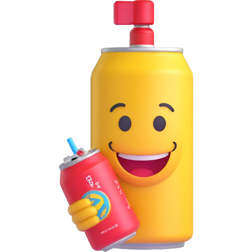3D smiley emoji, round shape, student studying with energy drink, green color, alert face emoji