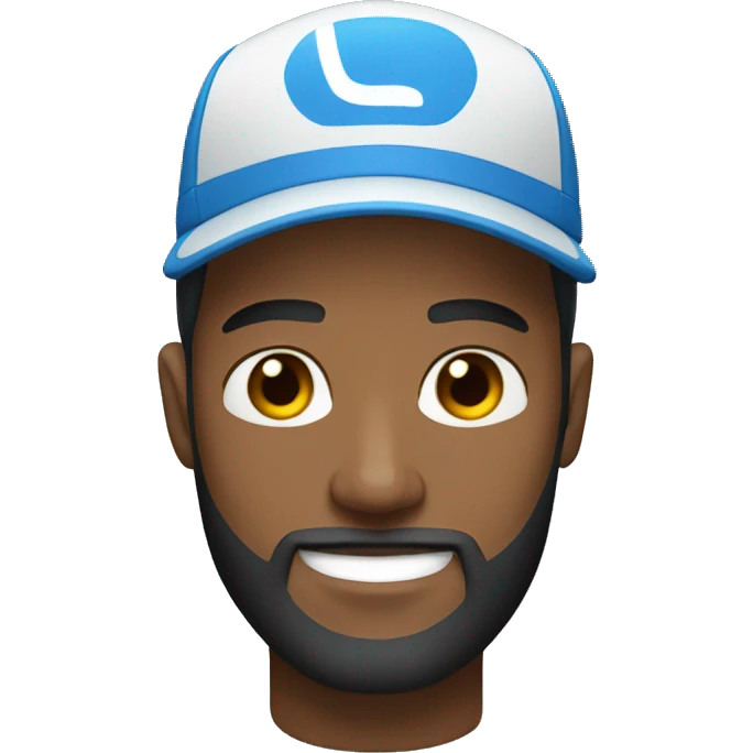 man with beard and cap light skin, beard blue eyes emoji