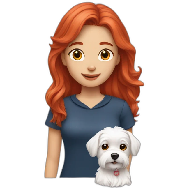 Red-haired girl with Maltese dog emoji