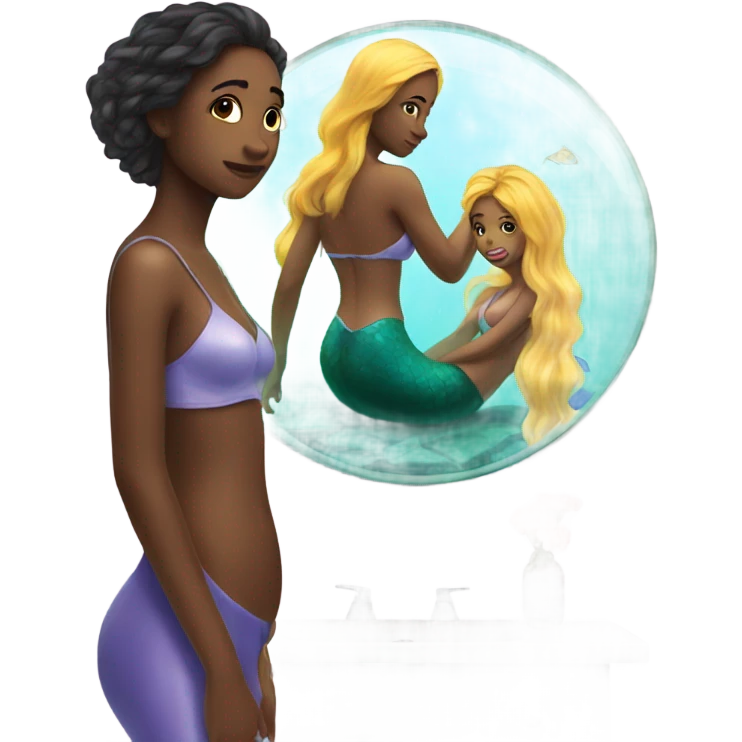 girl in bedroom reflection as a mermaid  emoji