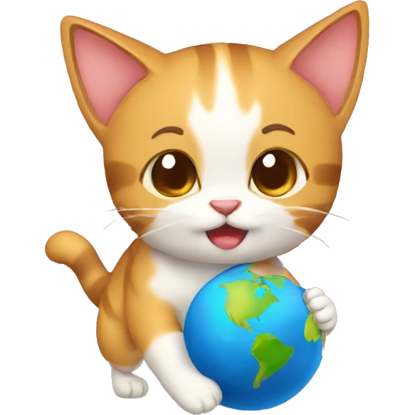 Gato jugando con un planeta emoji