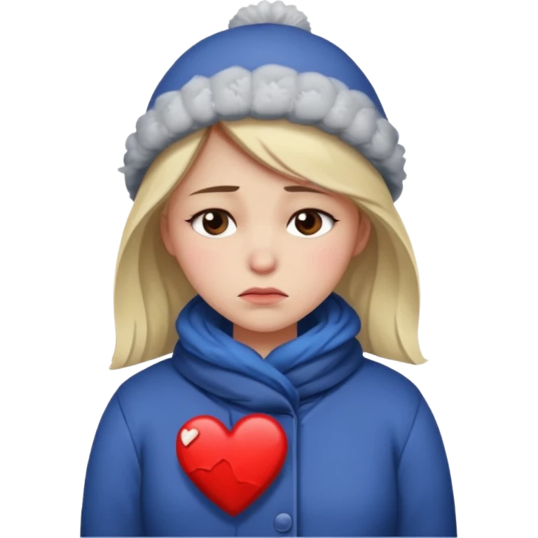 woman broken hearted, looking down sad, wearing a winter outfit emoji