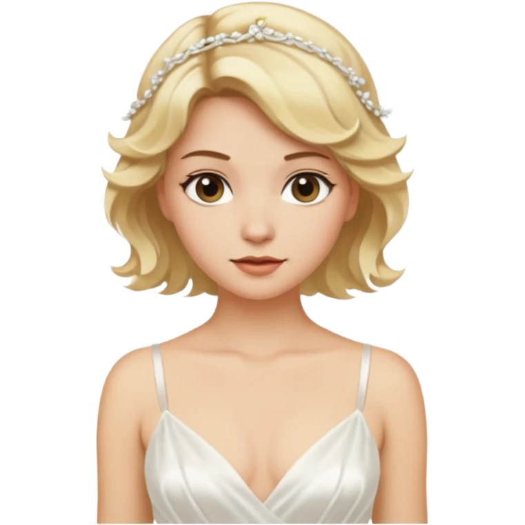 Bride with short wavy blonde hair, hot pink background and white silk chemise dress  emoji