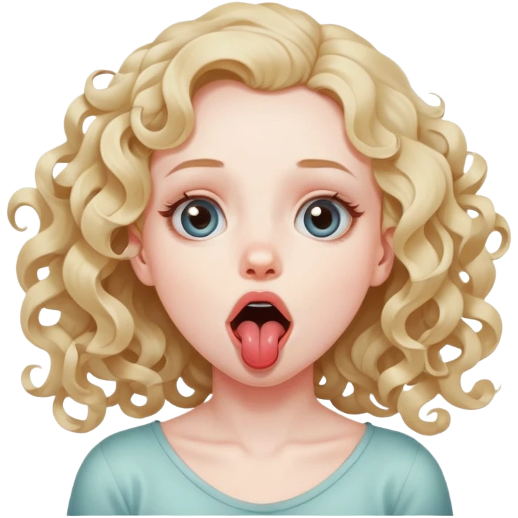 A girl with loose curls strangling her self with eyes looking up and  tongue slightly out of her mouth  emoji