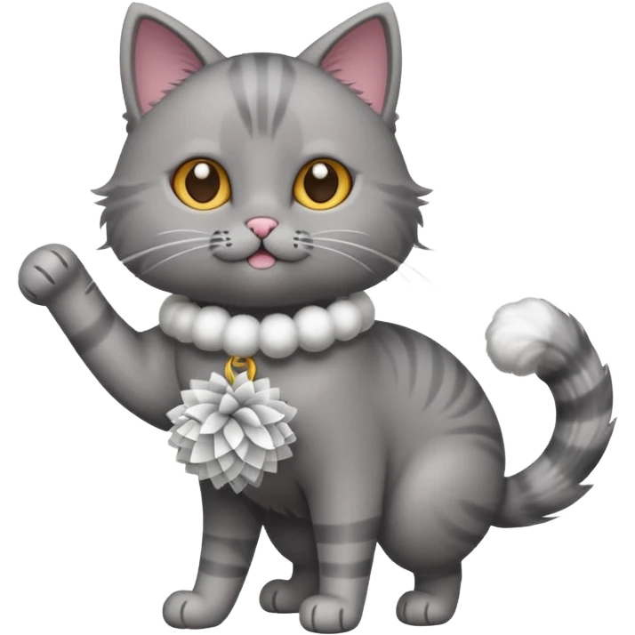A sleek grey cat twirling pom-poms with confident energy. emoji
