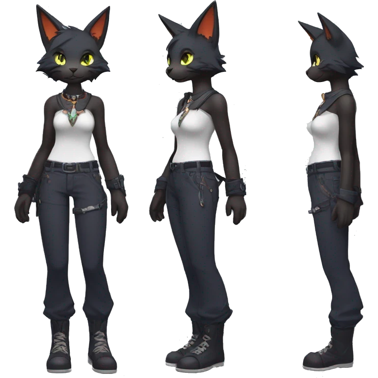 cool edgy beautiful pretty anthro godly colorful ethereal black fantasy elegant nargacuga-bat-cat-Fakemon wearing a collar, cargo pants, full body emoji