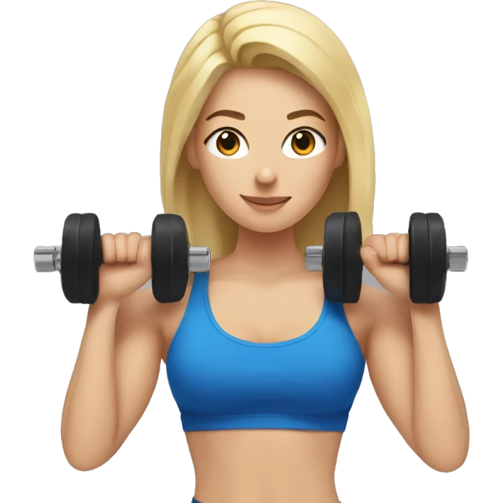 blonde woman working out with a black tank top and a blue shorts and she is holding a dumbell emoji